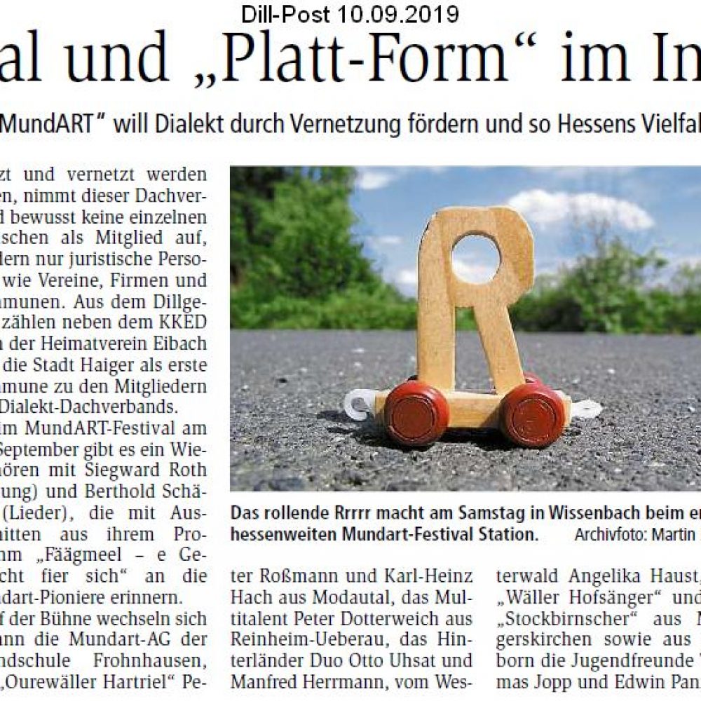 „Festival und Platt-Form im Internet“ (Dill-Post 10.09.2019)