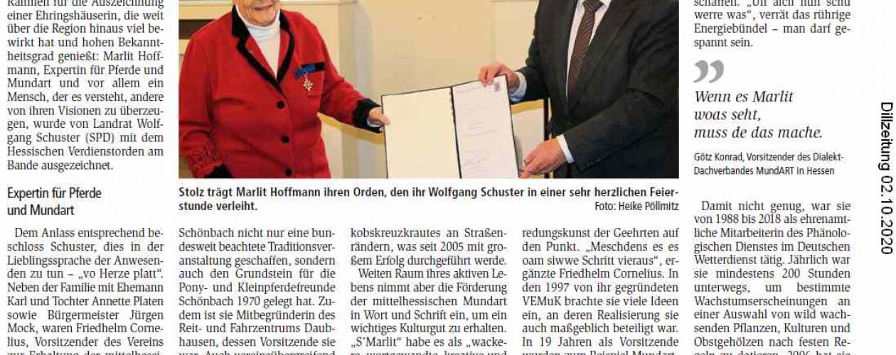 Plattschwätze als ausgezeichnetes Lebenswerk (Dill-Zeitung 02.10.2020)